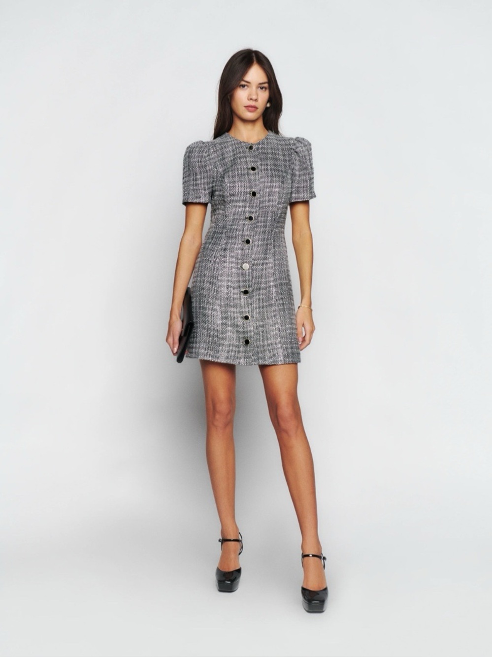 Reformation Olivette Mini Dress in Black White Tweed Size 2